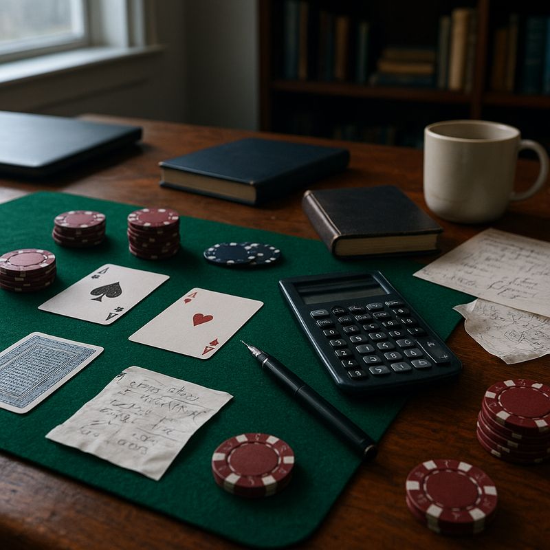 Ryan shuffling cards at a table with notes and chips
